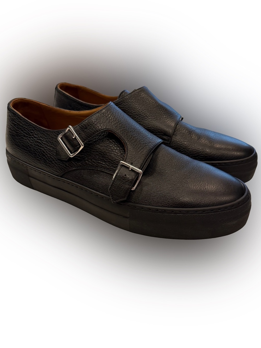 United Arrows Men’s Double Monk Shoes Sneakers Black Leather Sz US 10.5  EU44NEW